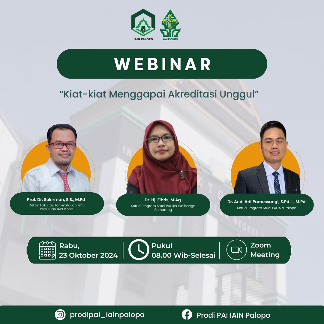 Prodi PAI Menggelar Kegiatan Webinar dengan Menghadirkan Ketua Program Studi PAI UIN Walisongo Semarang.